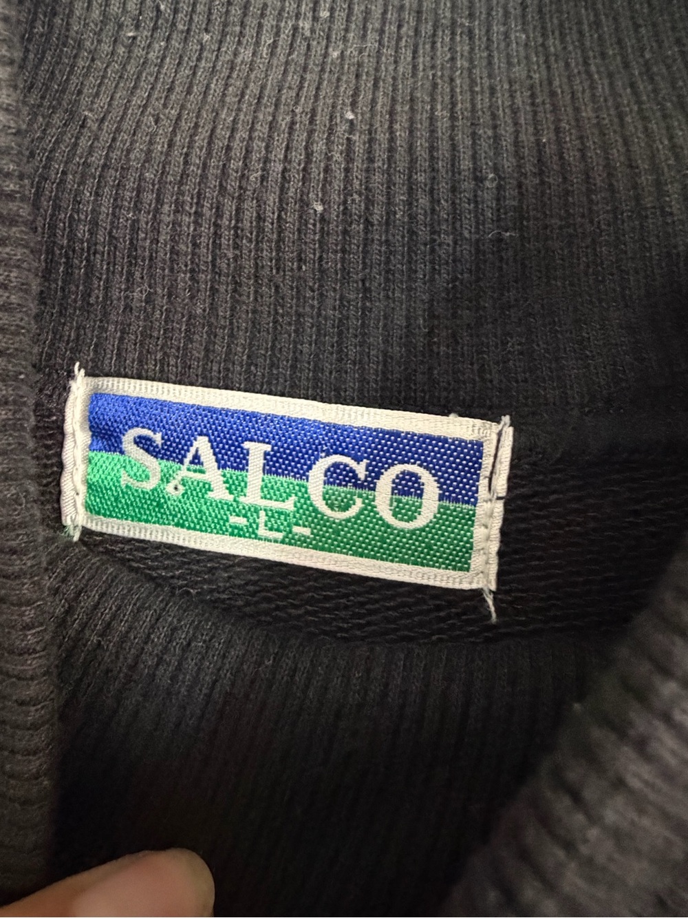 Vintage SALCO Country Club Sweatshirt Black Mock Neck Equestrian Preppy 90s sz L - Picture 5 of 8